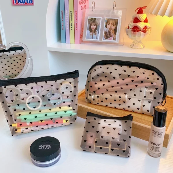 Cute Heart Grenadine Cosmetic Bag 3pcs Set