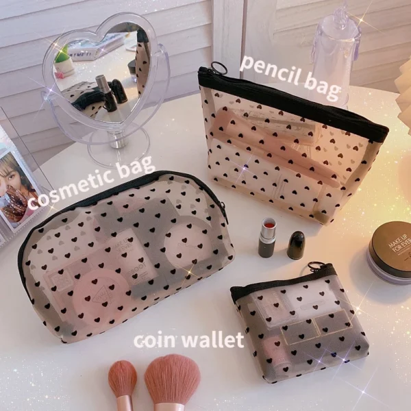 Cute Heart Grenadine Cosmetic Bag 3pcs Set