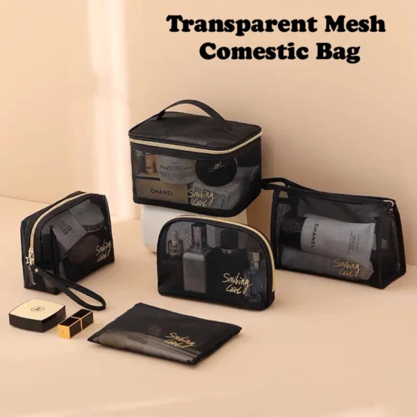 Transparent Mesh Cosmetic Travel Bag 5pcs Set