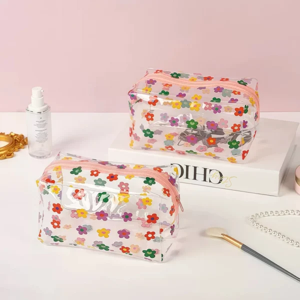 Clear PVC Floral Cosmetic Bag