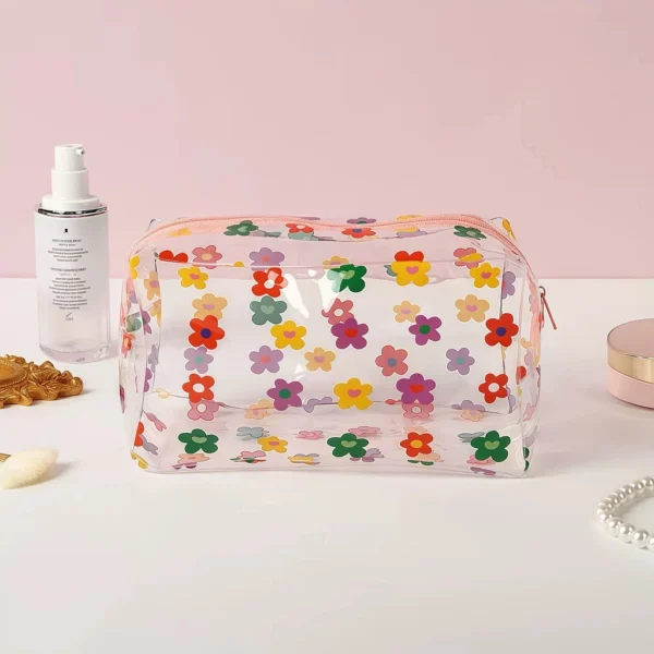 Clear PVC Floral Cosmetic Bag