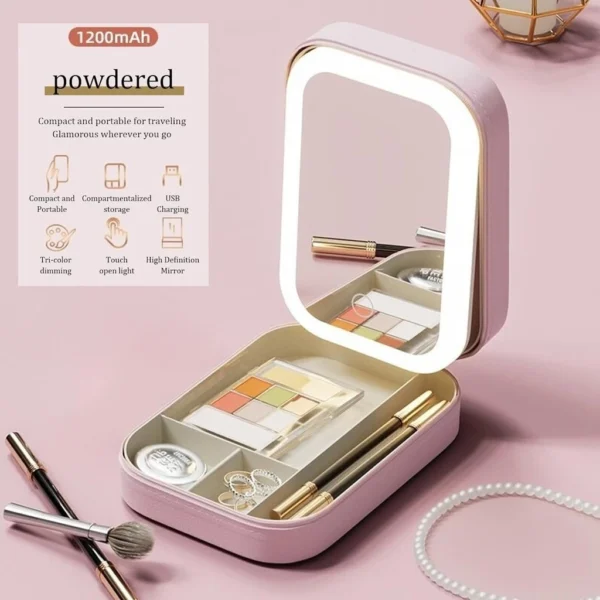 Leather LED Makeup Bag with Mirror
