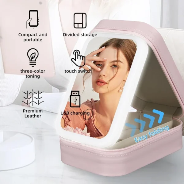 Leather LED Makeup Bag with Mirror