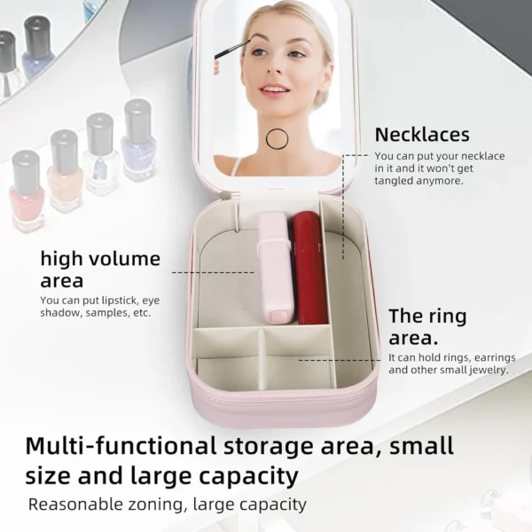 Leather LED Makeup Bag with Mirror