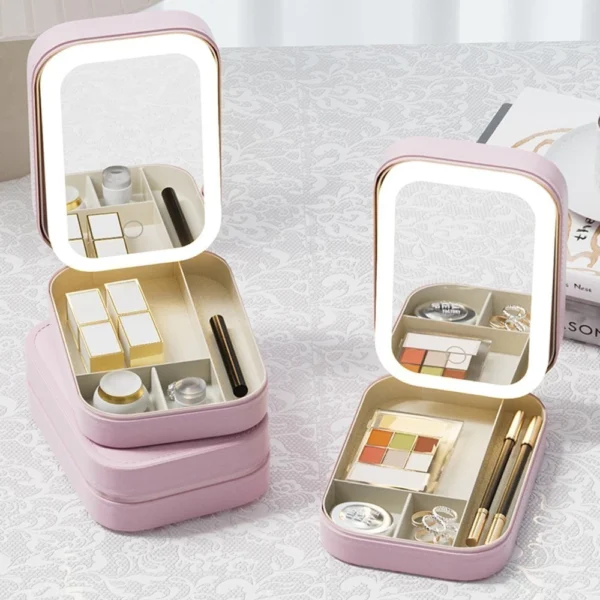 Leather LED Makeup Bag with Mirror