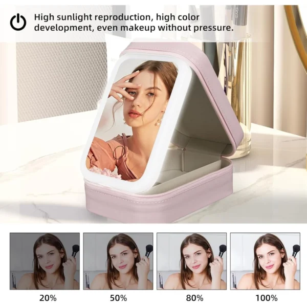 Leather LED Makeup Bag with Mirror